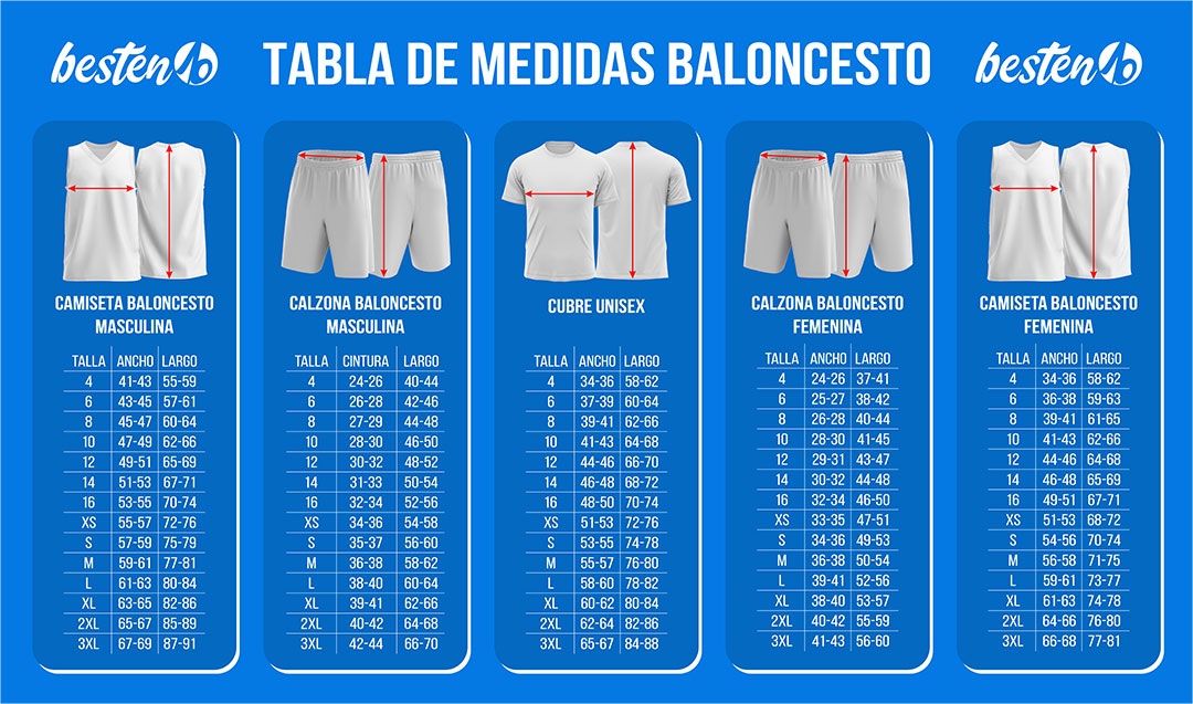 Tabla de medidas de ropa de baloncesto - Besten10