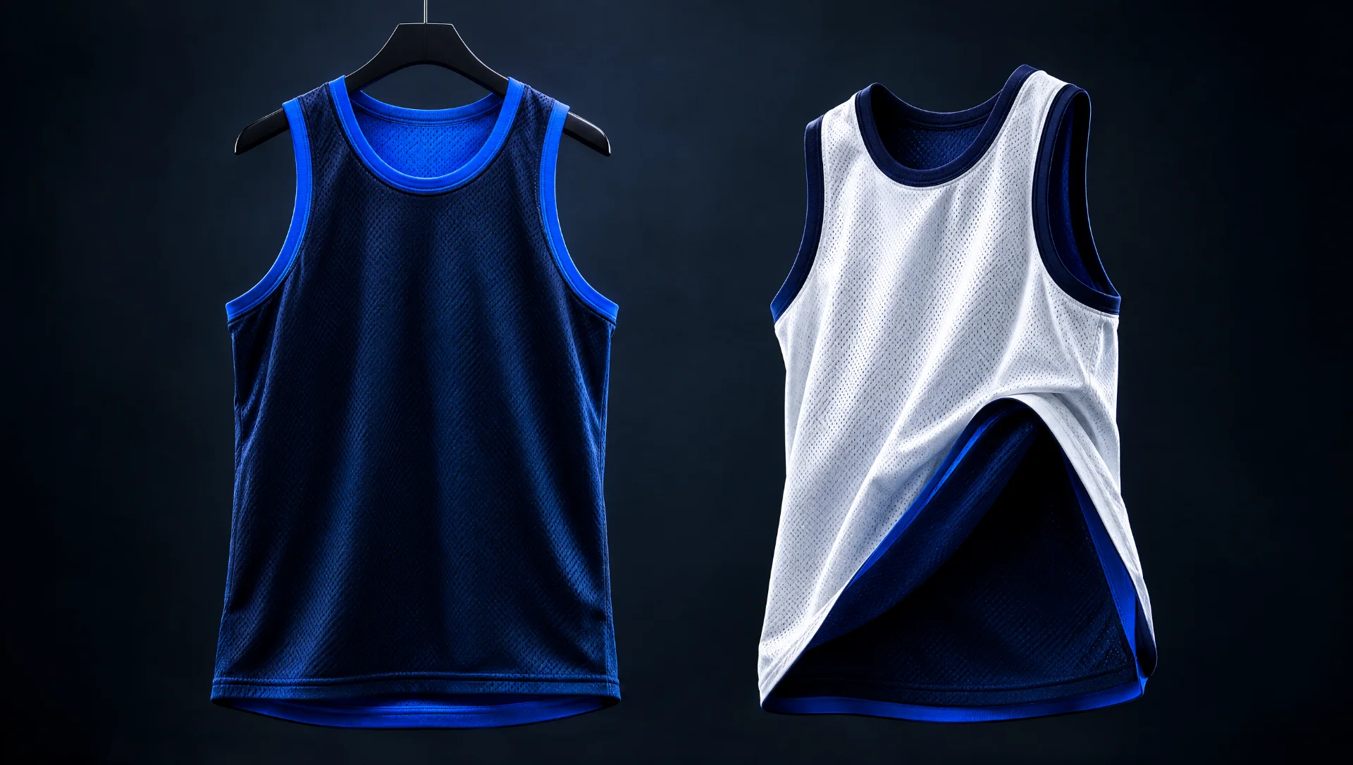 Camiseta de baloncesto reversible personalizada, cara azul y cara blanca